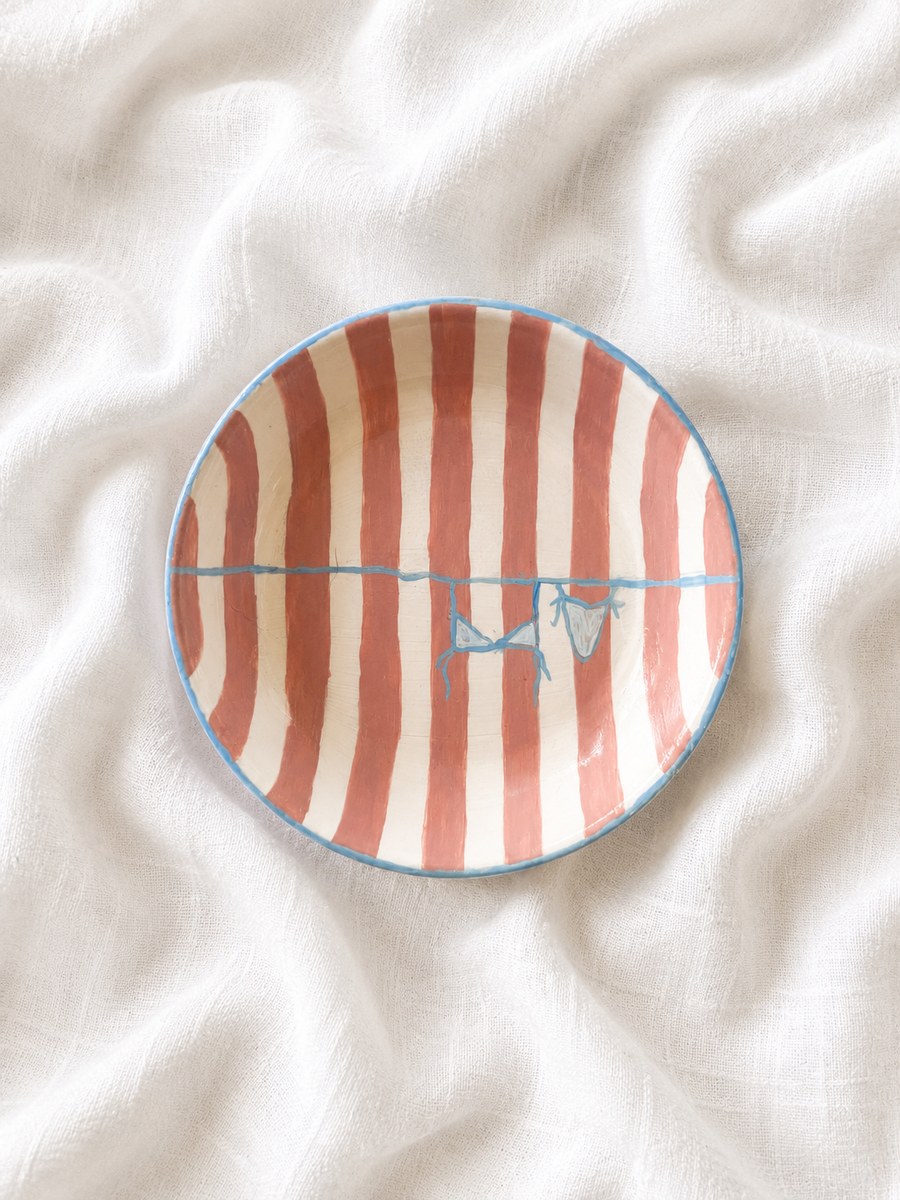 Hand-painted coral stripe dish