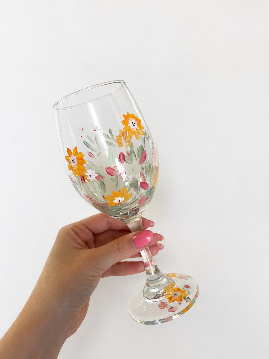 Hand-painted wildflower wine glasses